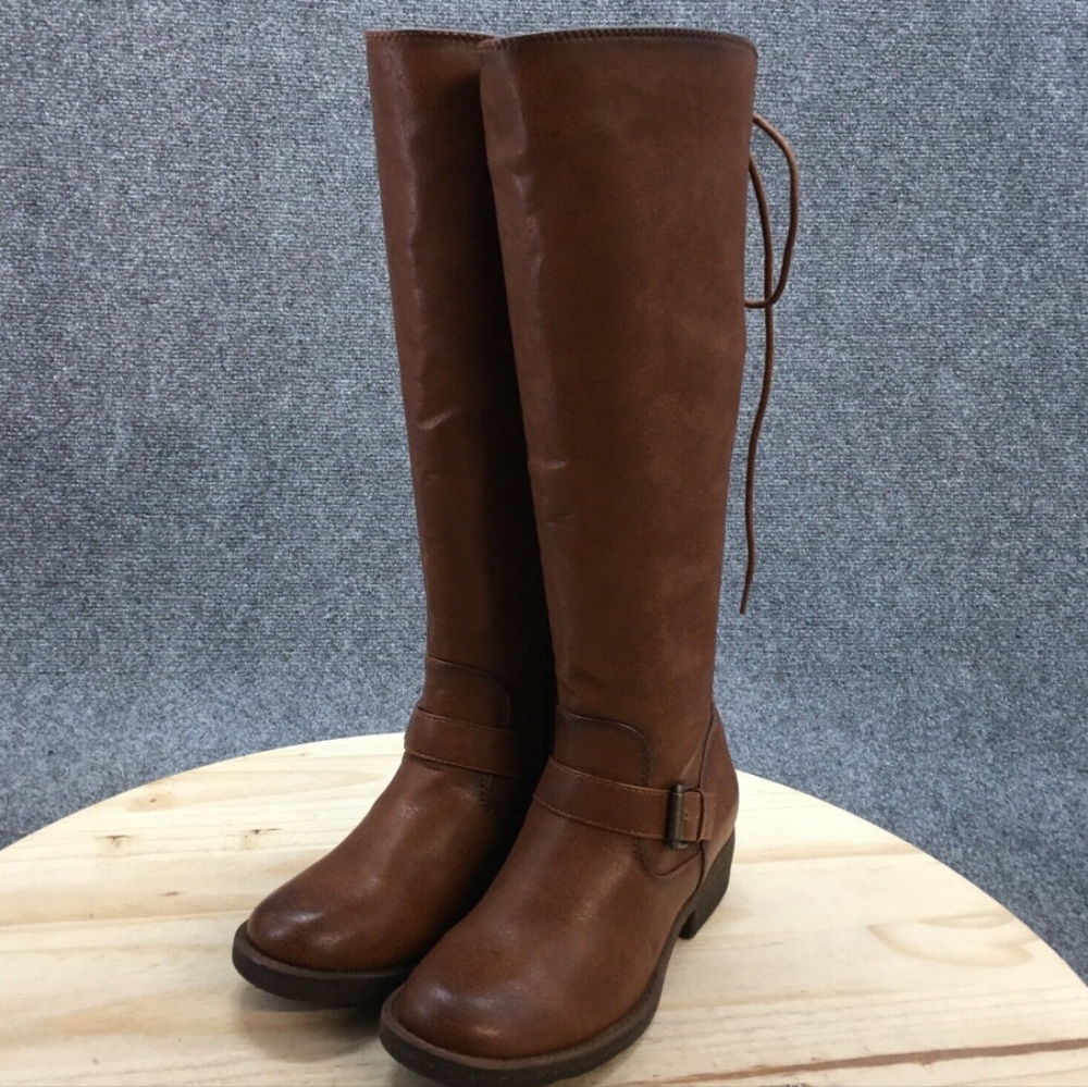 Eurosoft Tall Riding Boots Brown Lace Up Back Wide Calf Adjustable Size 6 NWT